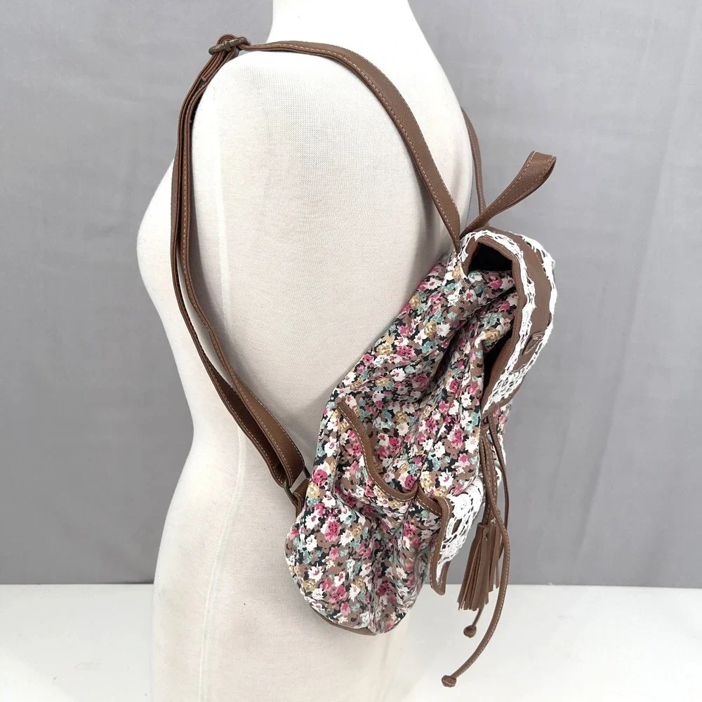 Vintage Unionbay Womens Backpack Brown Floral‎ Lace Cottagecore Coquette Boho